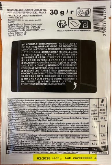 Rappel de produit : WHEY PROTEIN CHOCOLAT 30G de la marque Decathlon